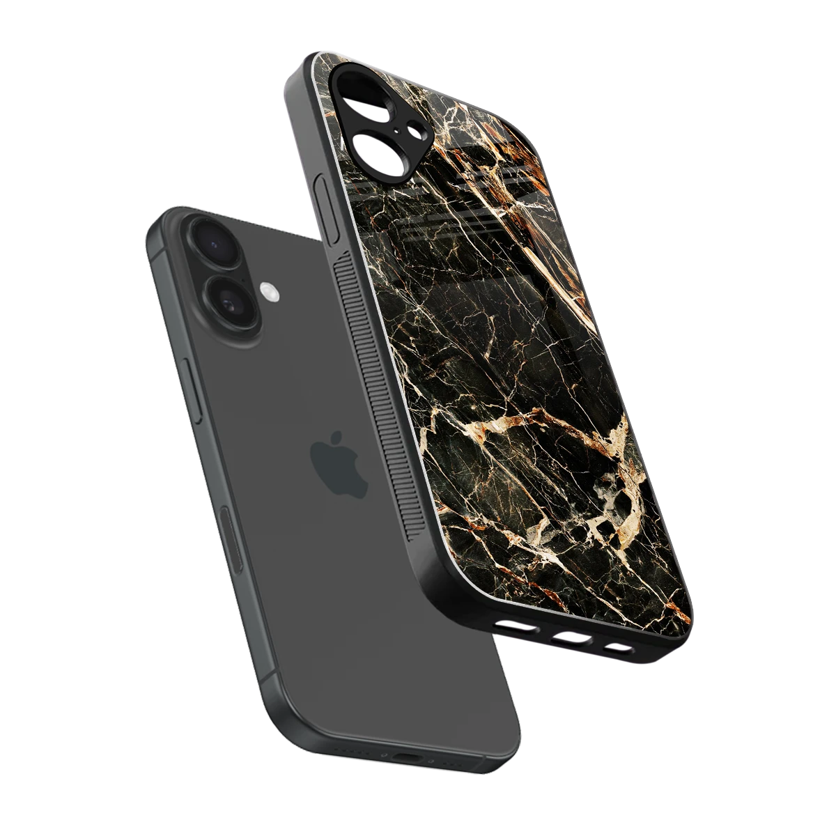 Midnight Gold sleek iPhone 16 cover with tempered glass back and TPU edges