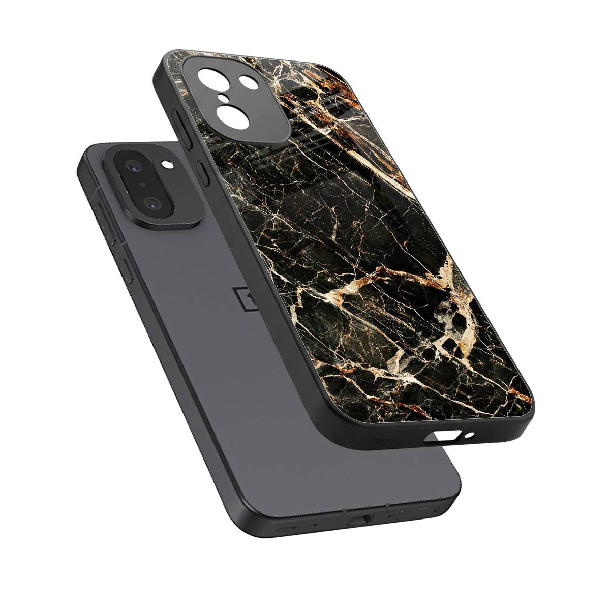 Midnight Gold sleek oneplus 15r cover with tempered glass back and TPU edges