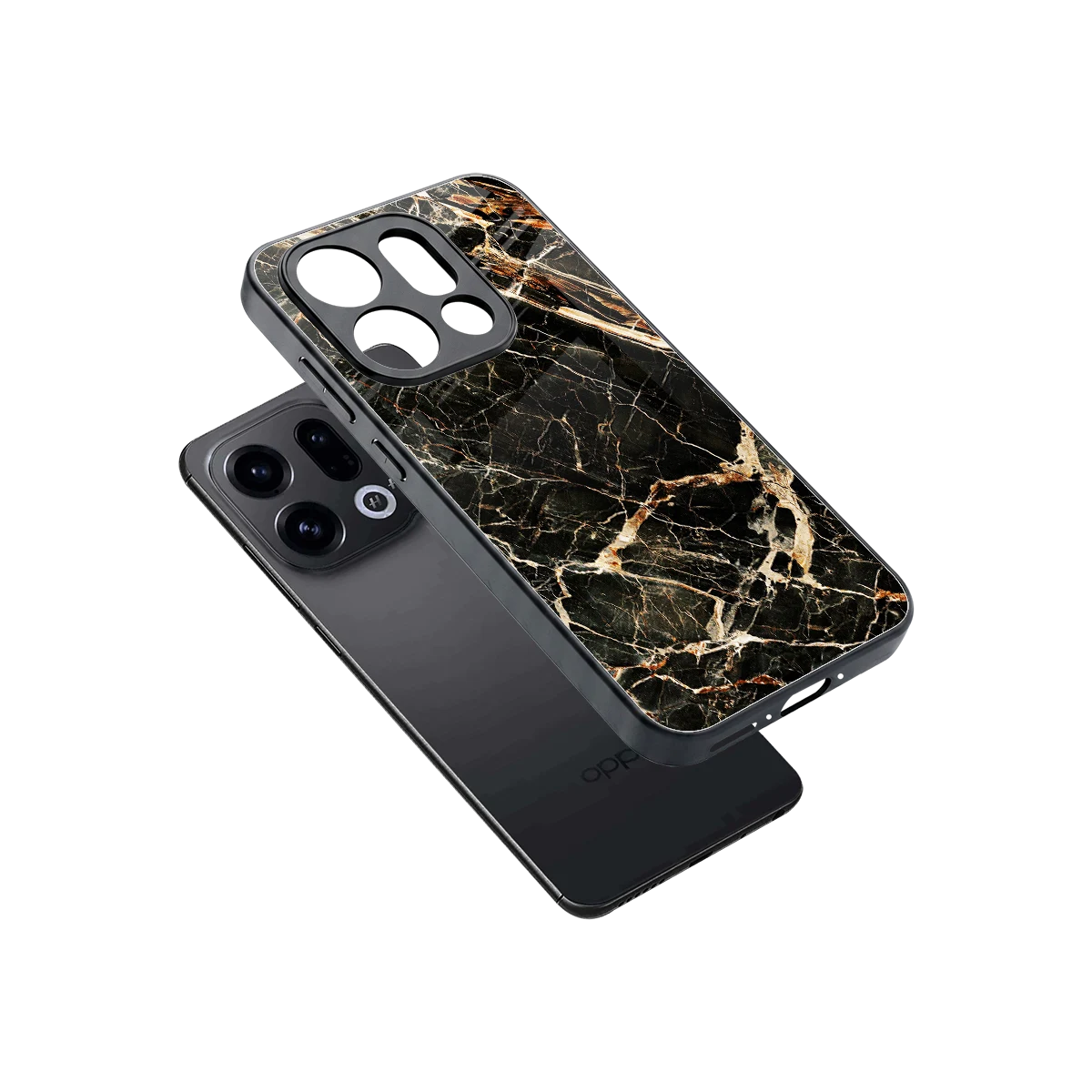 Midnight Gold sleek oppo find x9 cover with tempered glass back and TPU edges