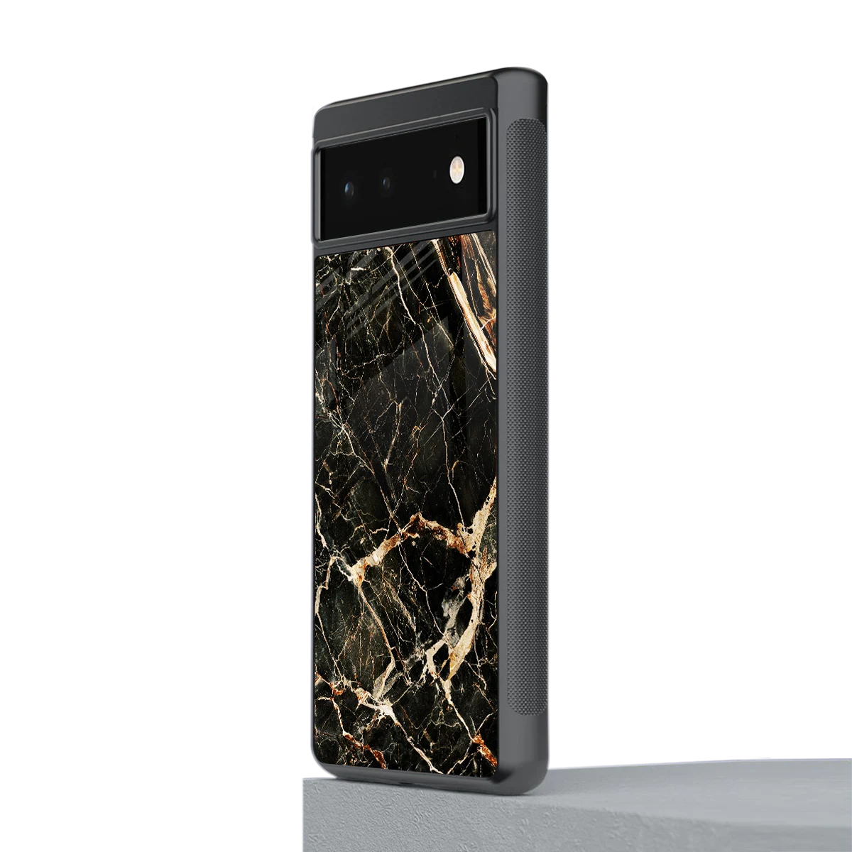 Midnight Gold stylish phone case for google pixel 6a | glossy glass and slim fit