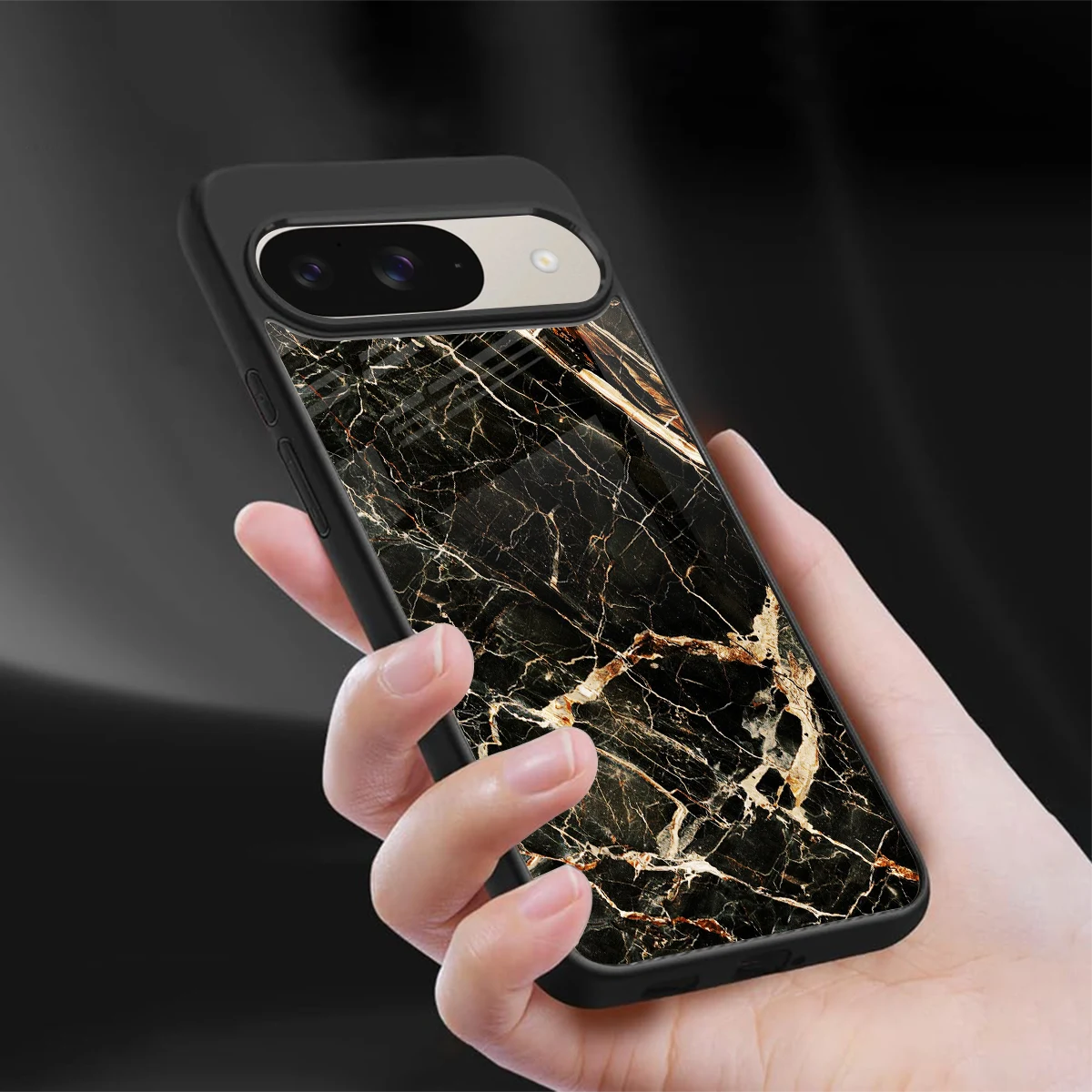 Midnight Gold sleek google pixel 9 cover with tempered glass back and TPU edges