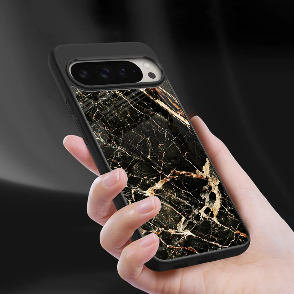 Midnight Gold sleek google pixel 9 pro cover with tempered glass back and TPU edges