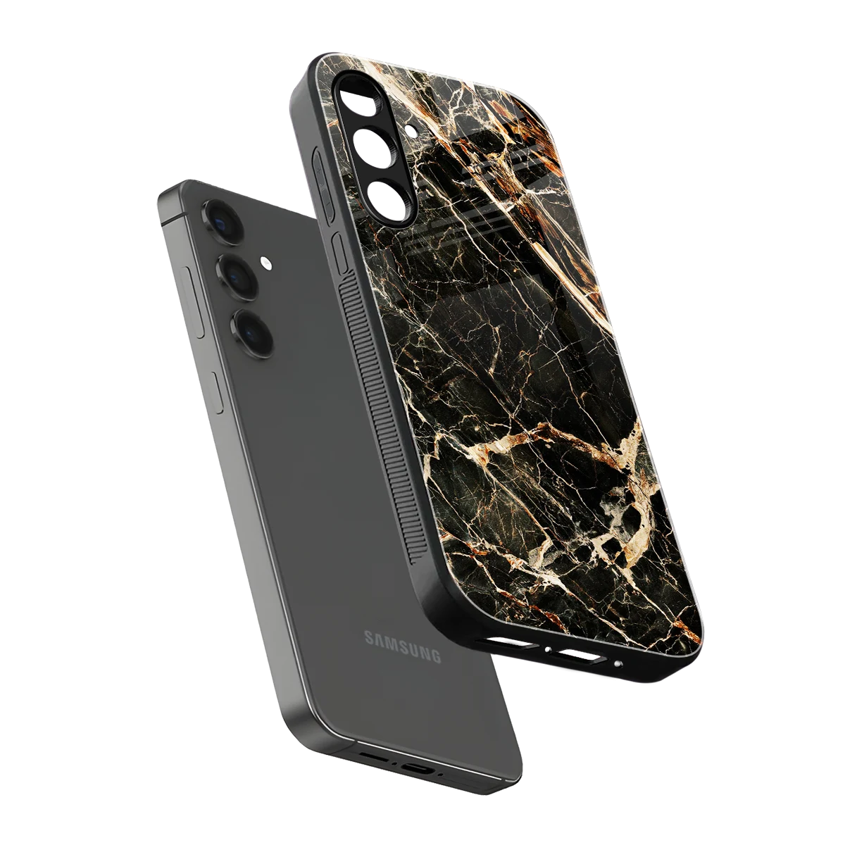 Midnight Gold sleek samsung galaxy m34 5g cover with tempered glass back and TPU edges