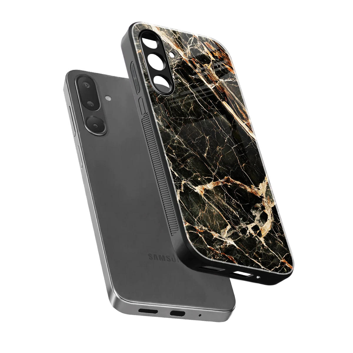 Midnight Gold sleek samsung galaxy m56 5g cover with tempered glass back and TPU edges