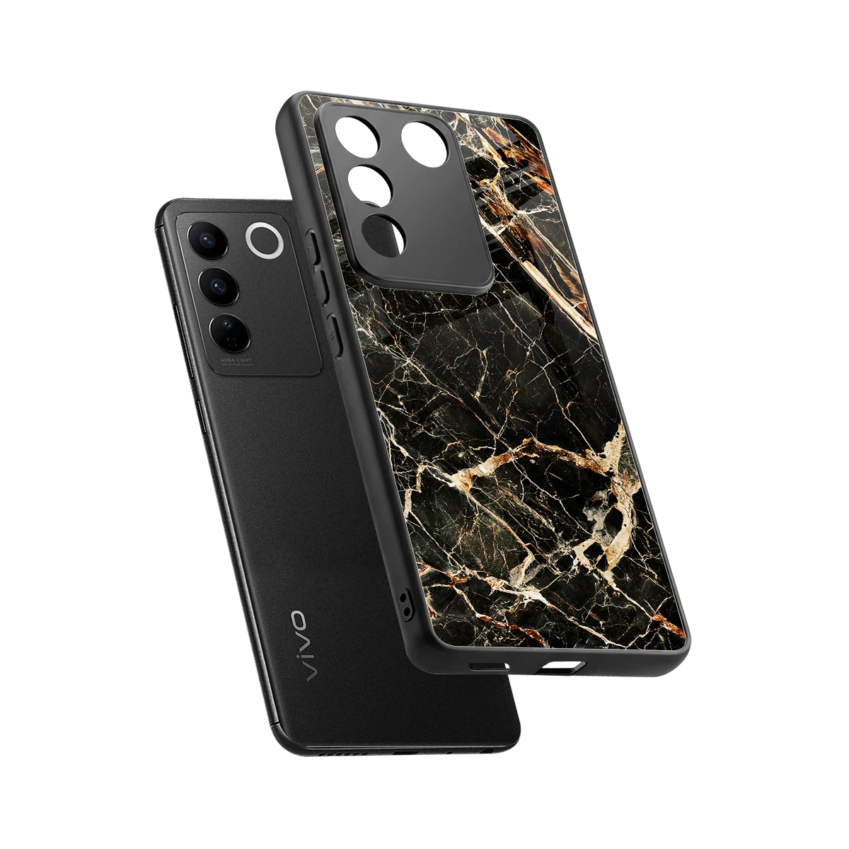 Midnight Gold sleek vivo v27 5g cover with tempered glass back and TPU edges