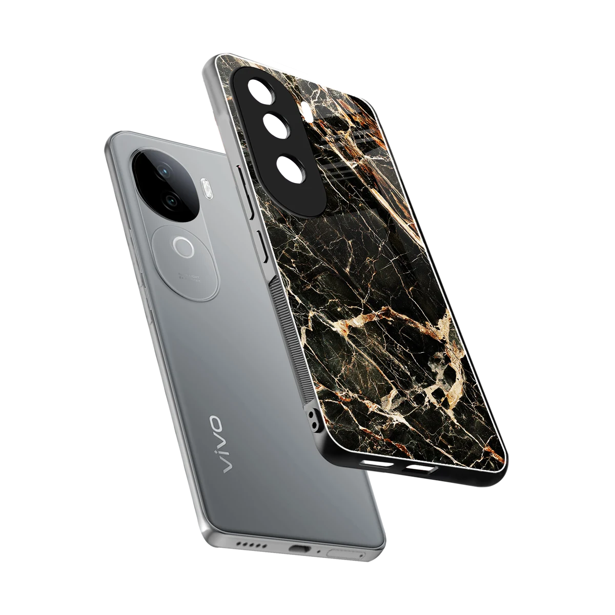 Midnight Gold sleek vivo v40e cover with tempered glass back and TPU edges