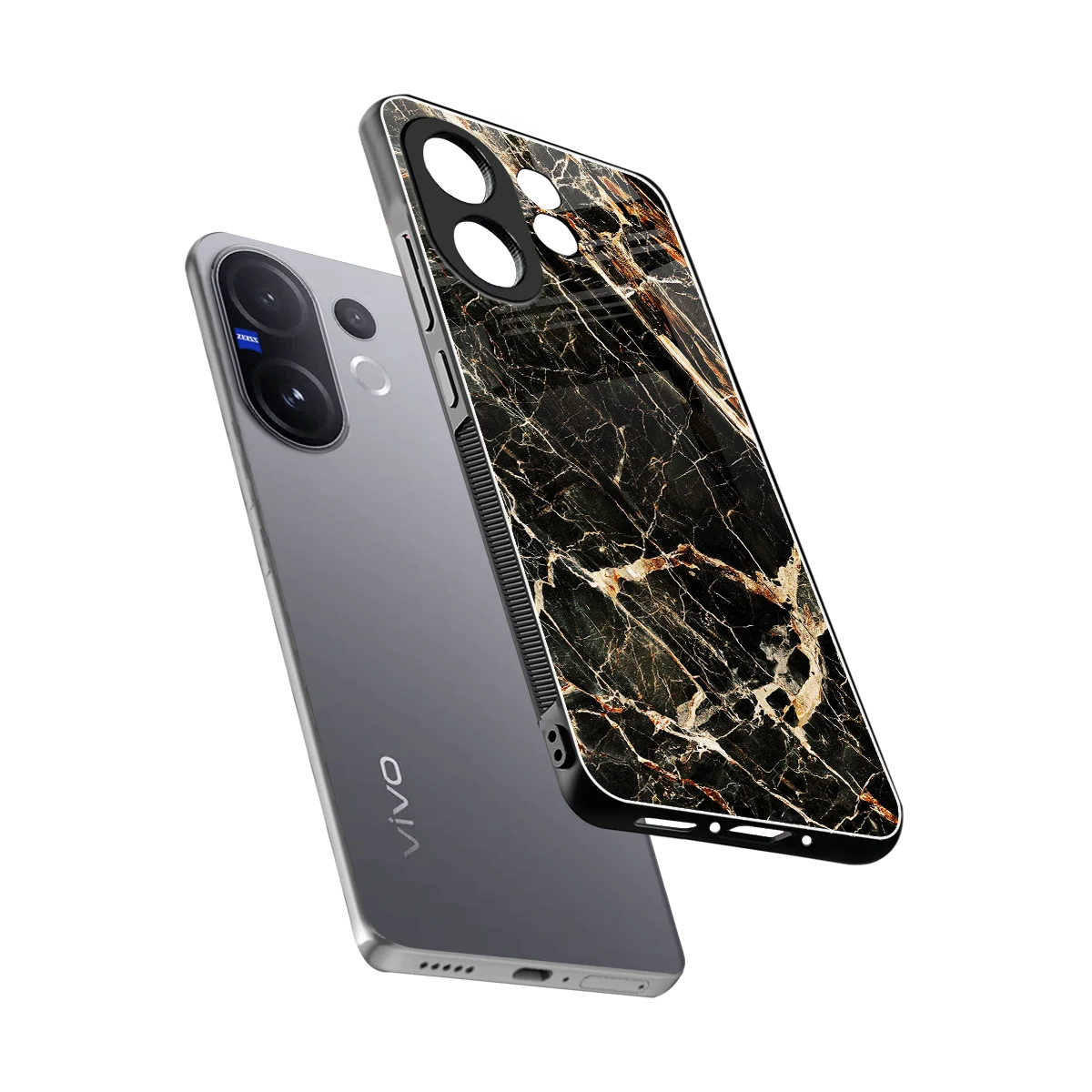 Midnight Gold sleek vivo v60 cover with tempered glass back and TPU edges