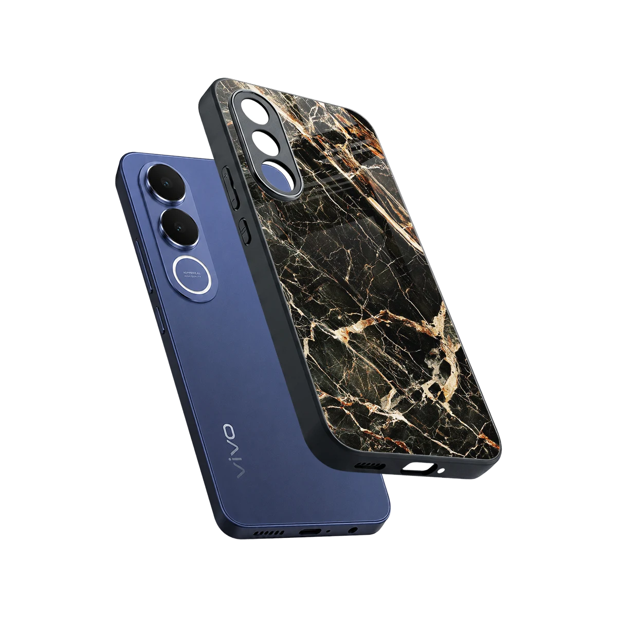 Midnight Gold sleek vivo v70 fe cover with tempered glass back and TPU edges