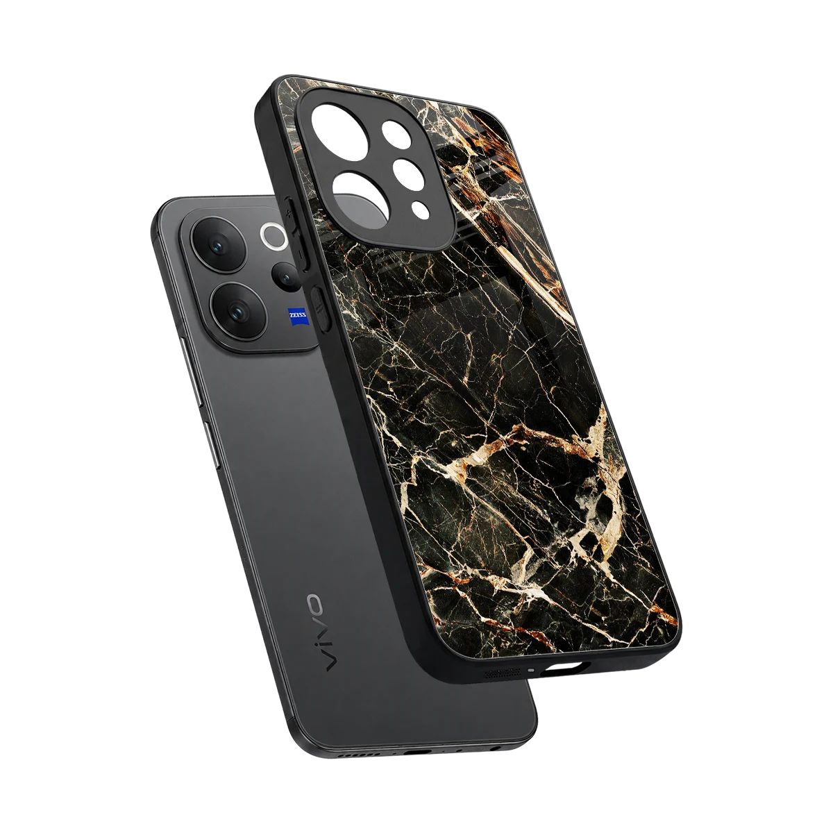 Midnight Gold sleek vivo v70 elite cover with tempered glass back and TPU edges