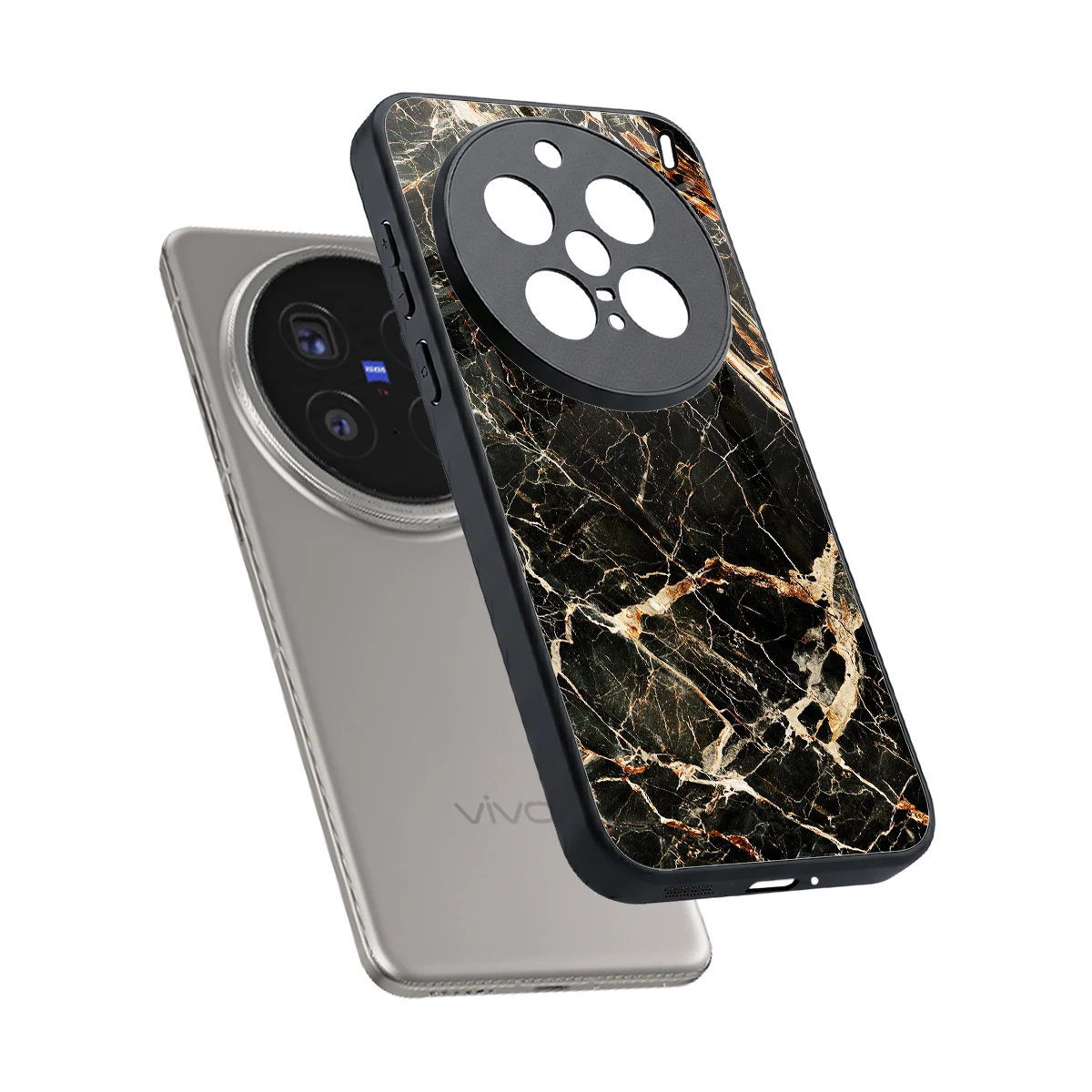 Midnight Gold sleek vivo x200 pro cover with tempered glass back and TPU edges