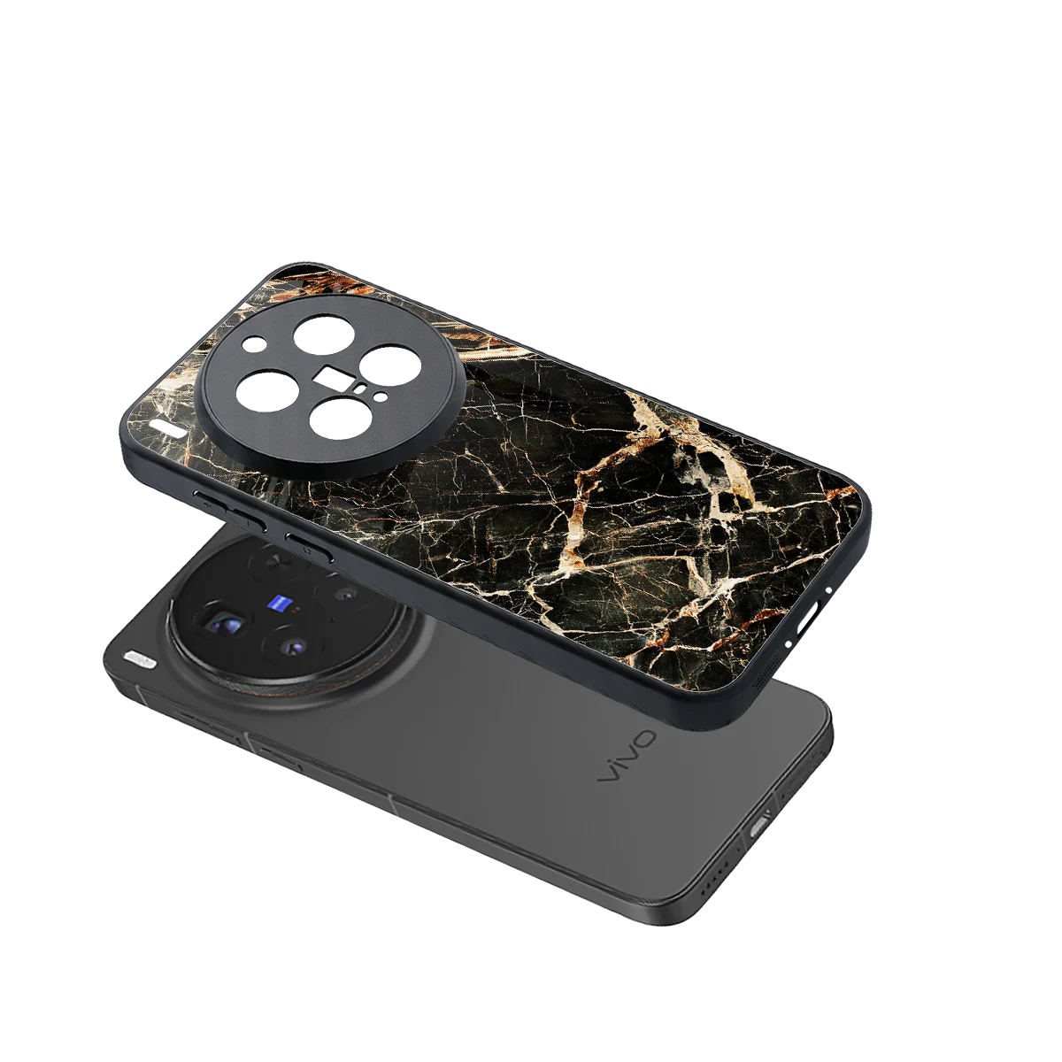 Midnight Gold sleek vivo x300 pro cover with tempered glass back and TPU edges