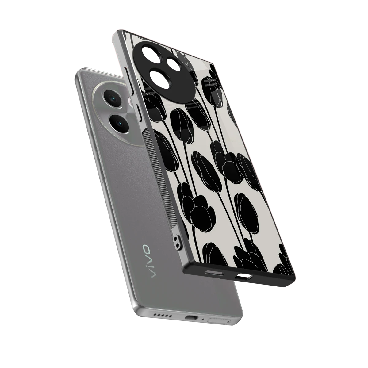 Midnight Rose sleek vivo v30e cover with tempered glass back and TPU edges