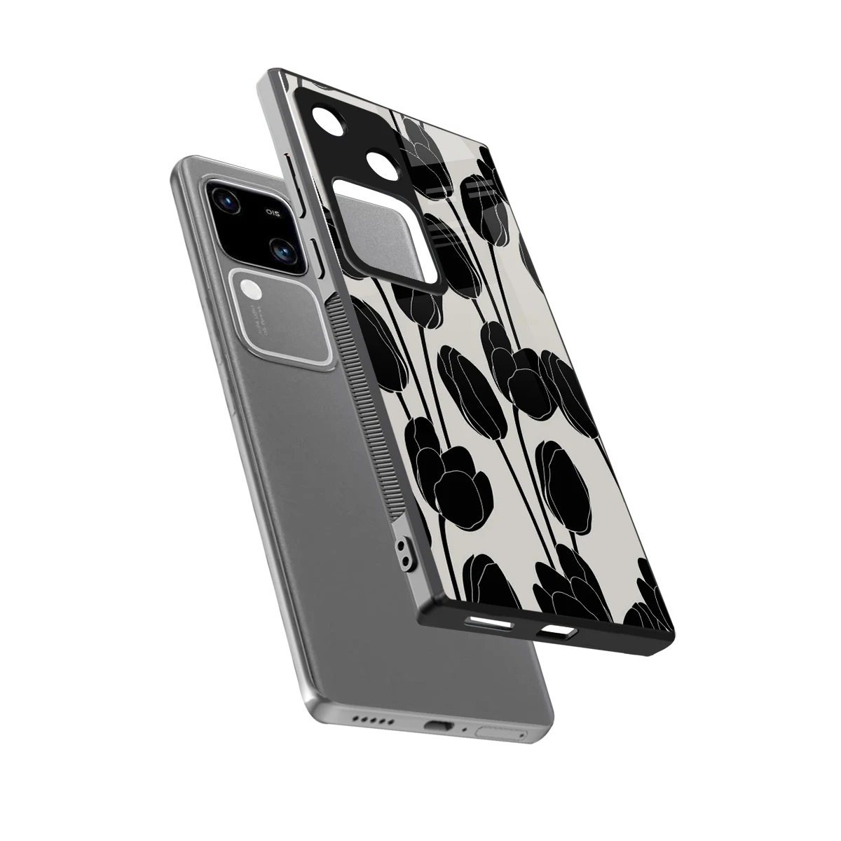Midnight Rose sleek vivo v30 cover with tempered glass back and TPU edges
