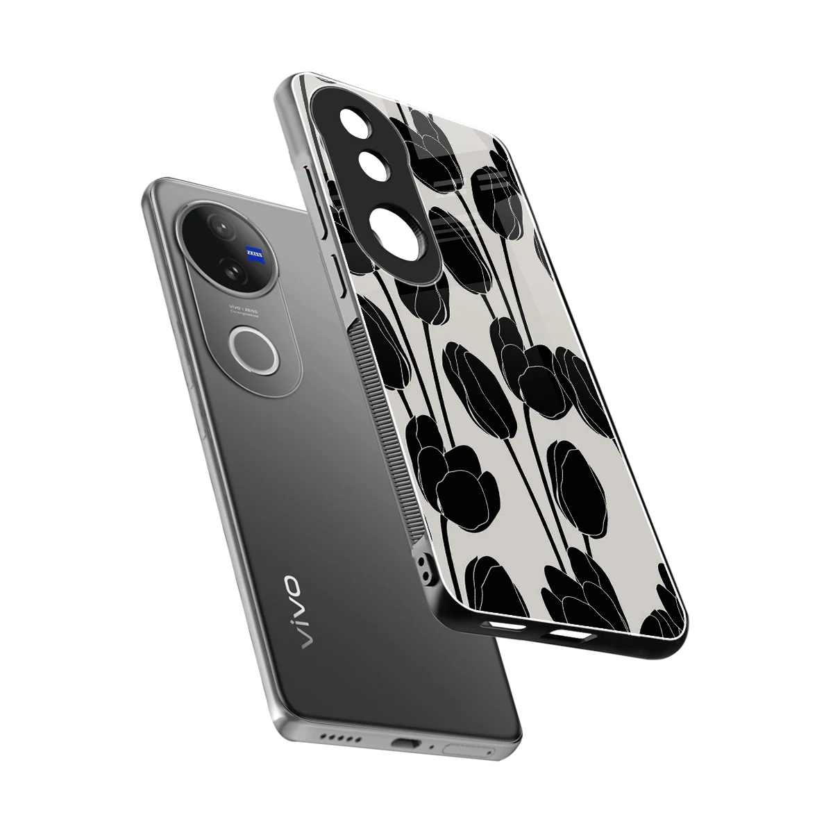 Midnight Rose sleek vivo v50 cover with tempered glass back and TPU edges