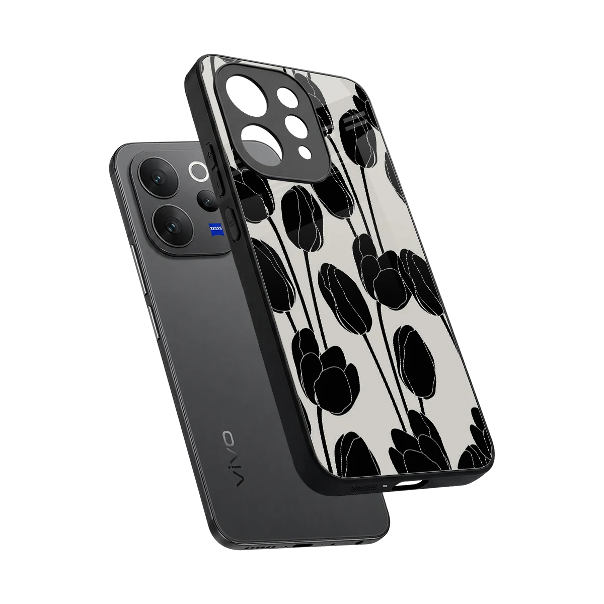 Midnight Rose sleek vivo v70 elite cover with tempered glass back and TPU edges