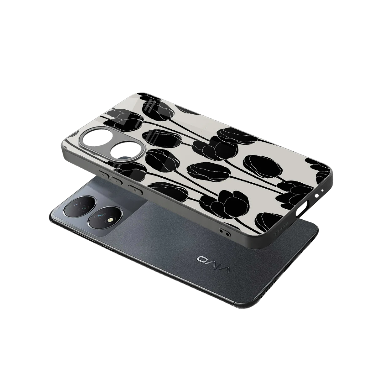 Midnight Rose sleek Vivo-y100 cover with tempered glass back and TPU edges
