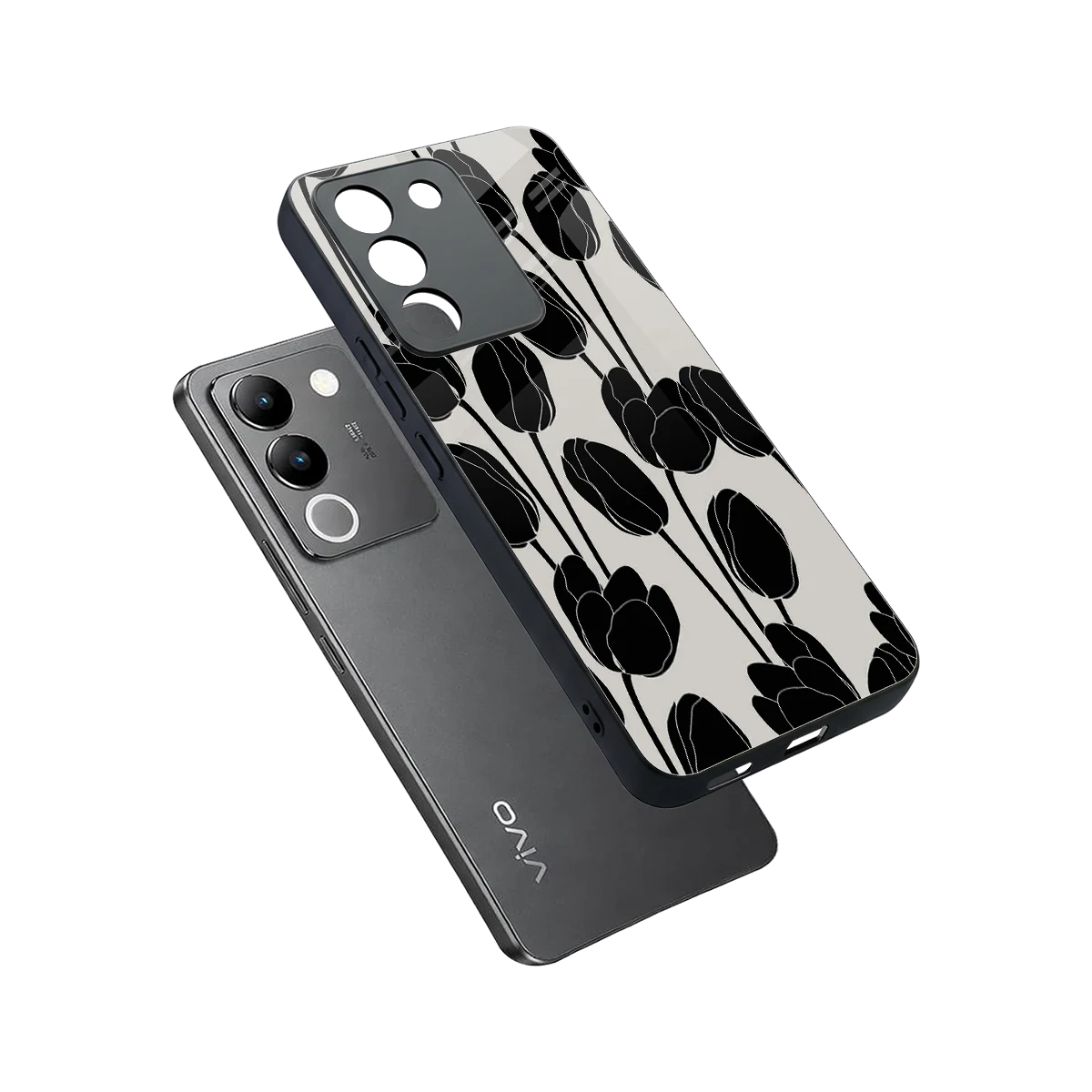 Midnight Rose sleek vivo y200 5g cover with tempered glass back and TPU edges
