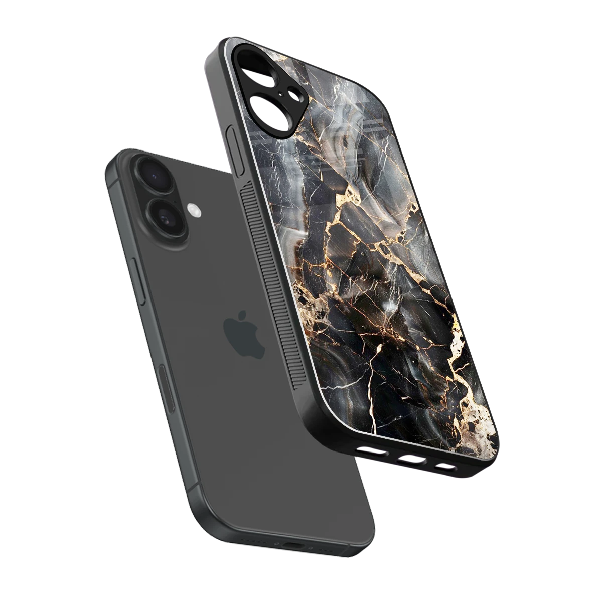Midnight Veins sleek iphone 16 plus cover with tempered glass back and TPU edges