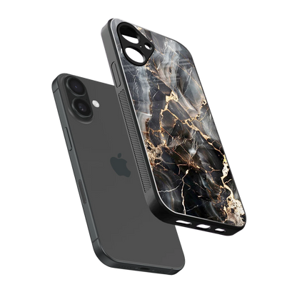 Midnight Veins sleek iPhone 16 cover with tempered glass back and TPU edges