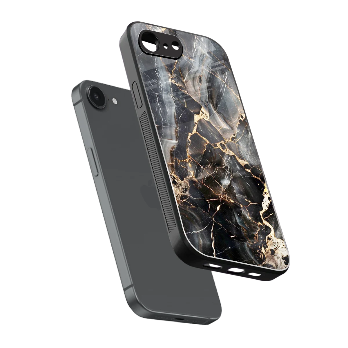 Midnight Veins sleek iphone 16e cover with tempered glass back and TPU edges