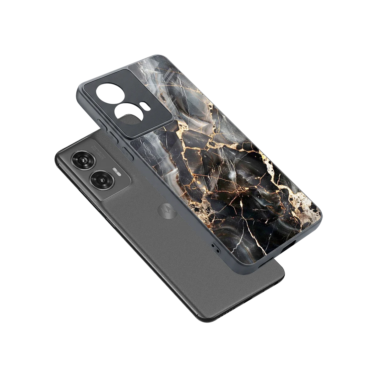 Midnight Veins sleek motorola edge 50 fusion cover with tempered glass back and TPU edges