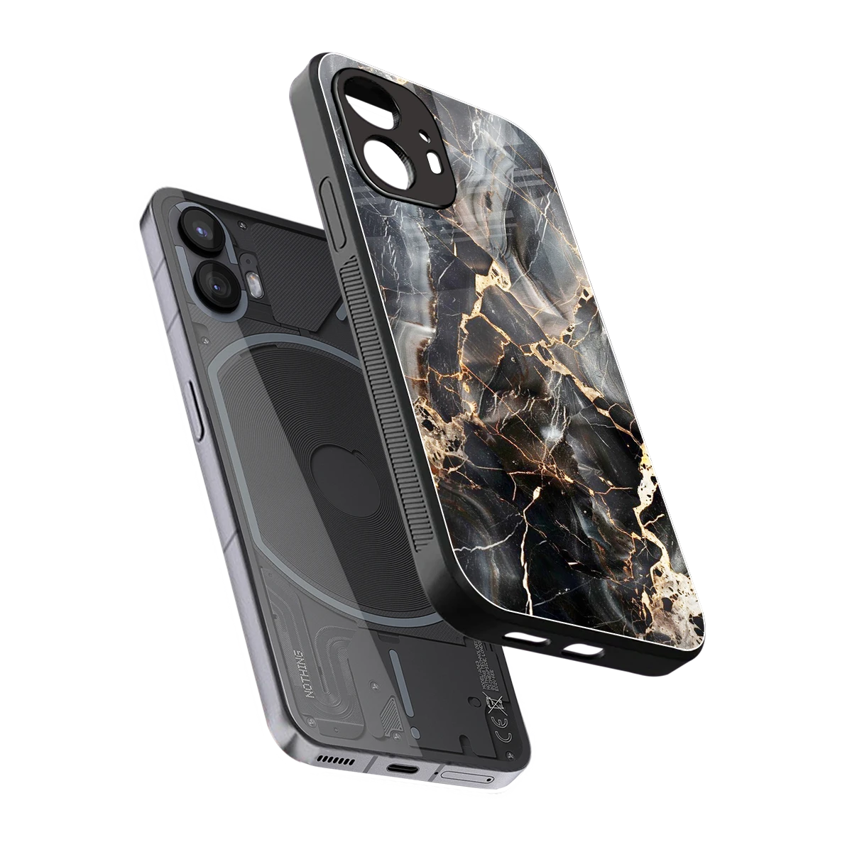 Midnight Veins sleek nothing phone 2 cover with tempered glass back and TPU edges
