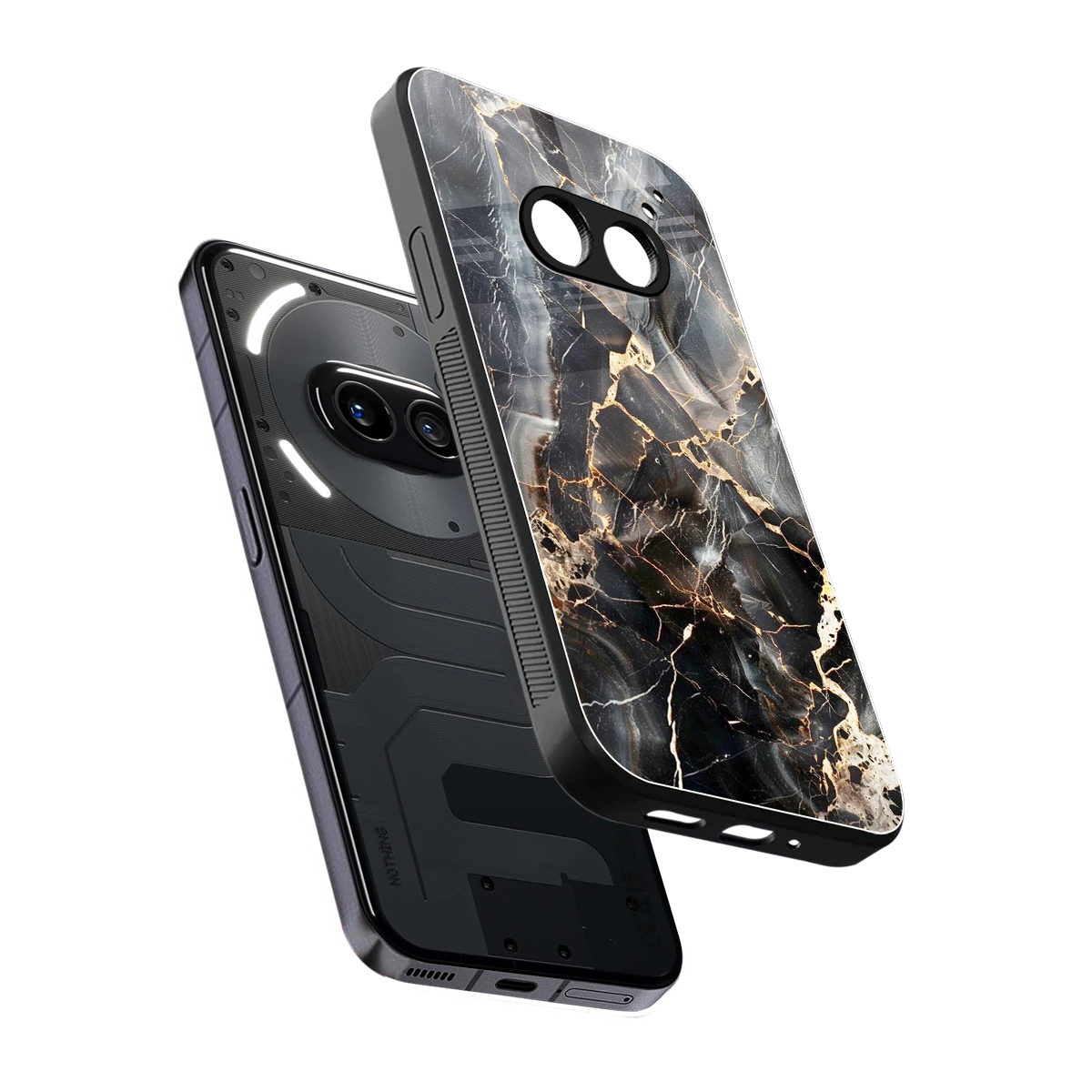 Midnight Veins sleek nothing phone 2a plus cover with tempered glass back and TPU edges