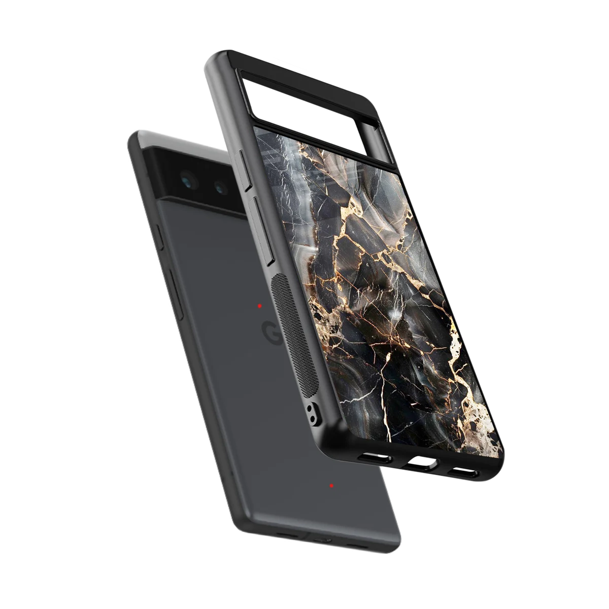 Midnight Veins sleek google pixel 6a cover with tempered glass back and TPU edges