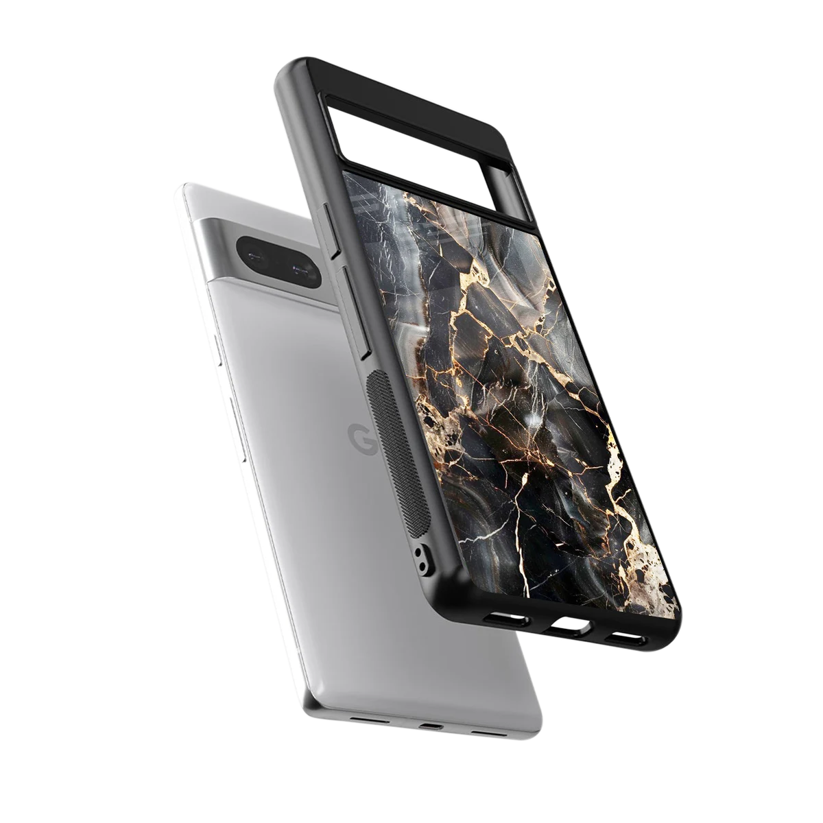 Midnight Veins sleek google pixel 7a cover with tempered glass back and TPU edges