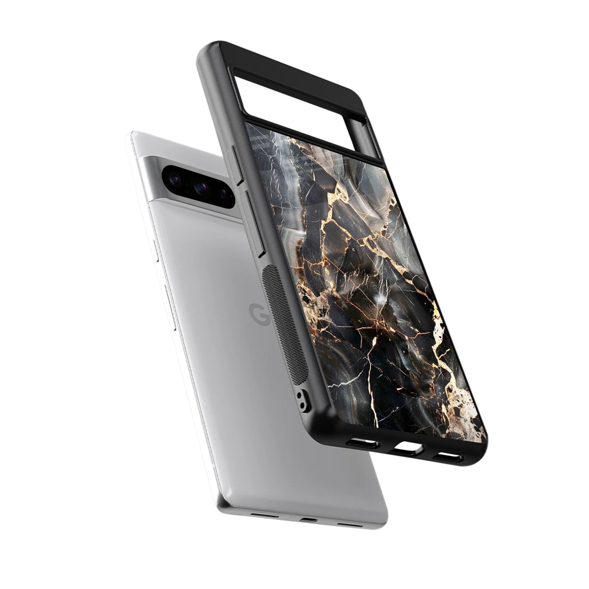 Midnight Veins sleek google pixel 8 pro cover with tempered glass back and TPU edges