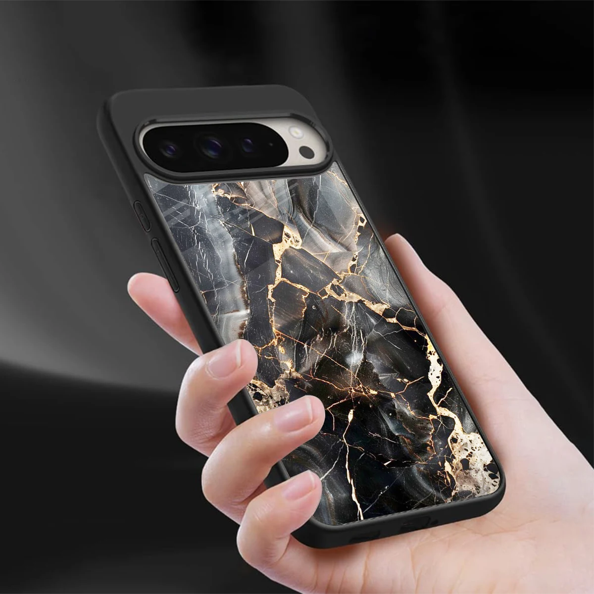 Midnight Veins sleek google pixel 9 pro cover with tempered glass back and TPU edges