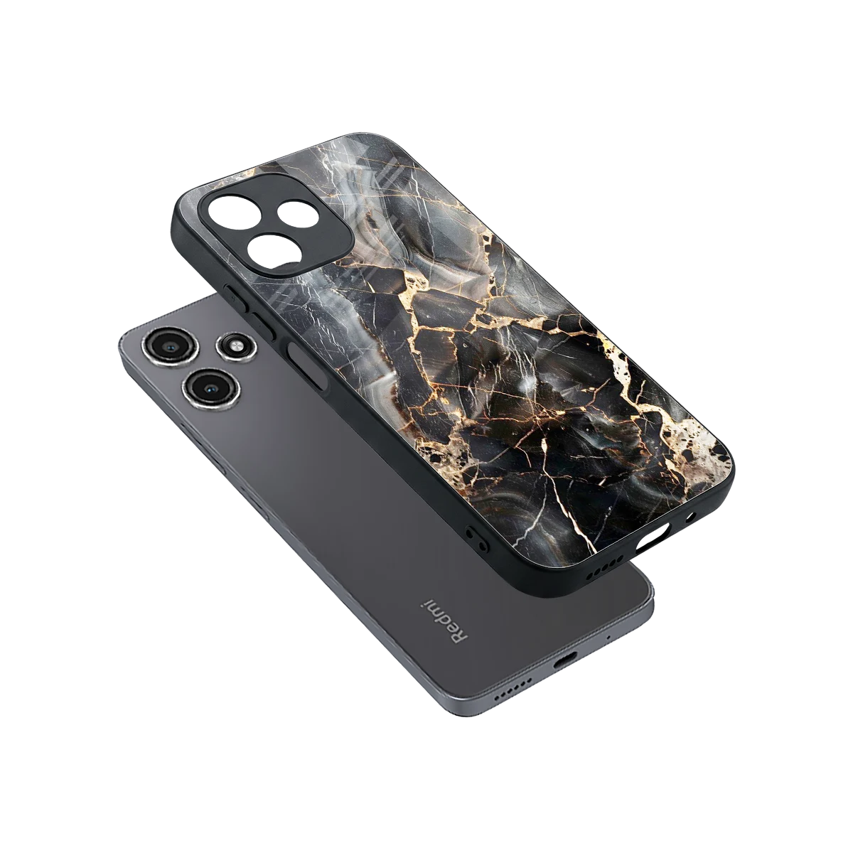 Midnight Veins sleek redmi 12 5g cover with tempered glass back and TPU edges