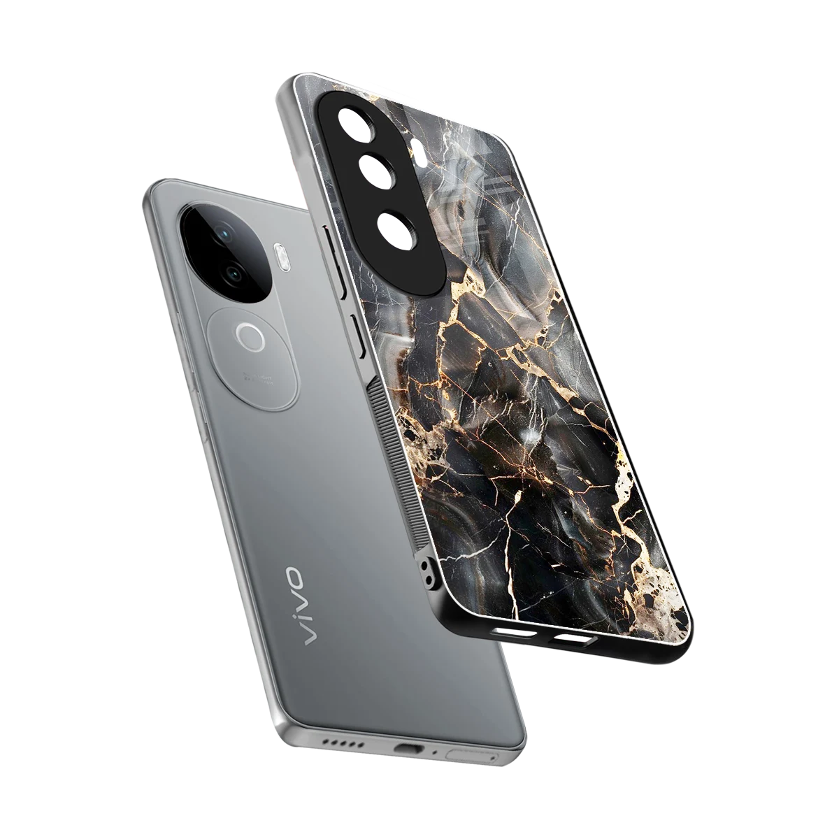 Midnight Veins sleek vivo v40e cover with tempered glass back and TPU edges