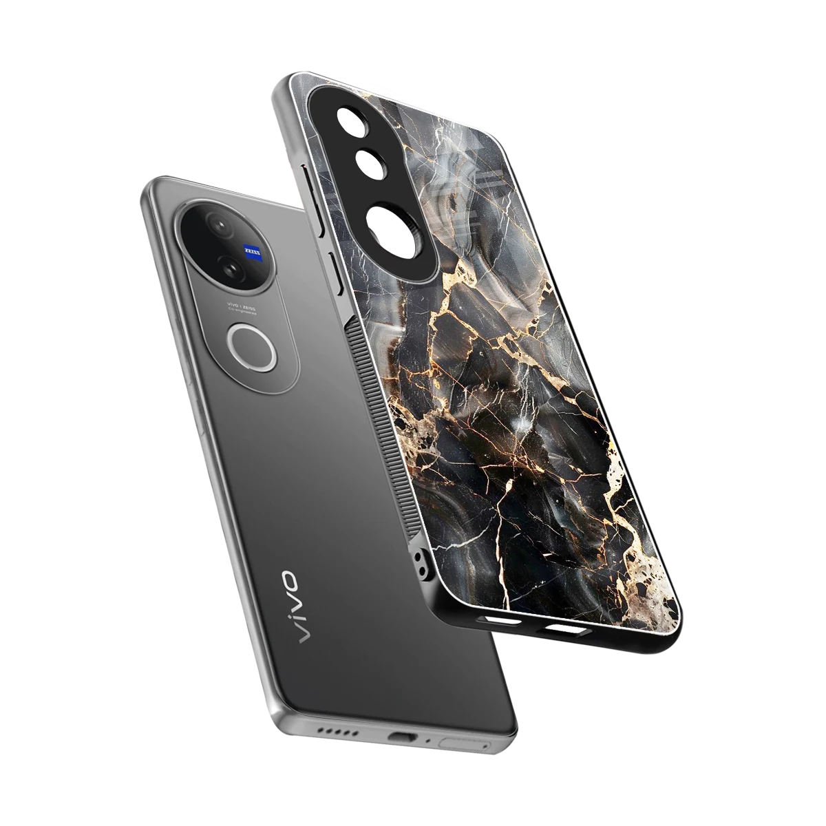Midnight Veins sleek vivo v50 cover with tempered glass back and TPU edges