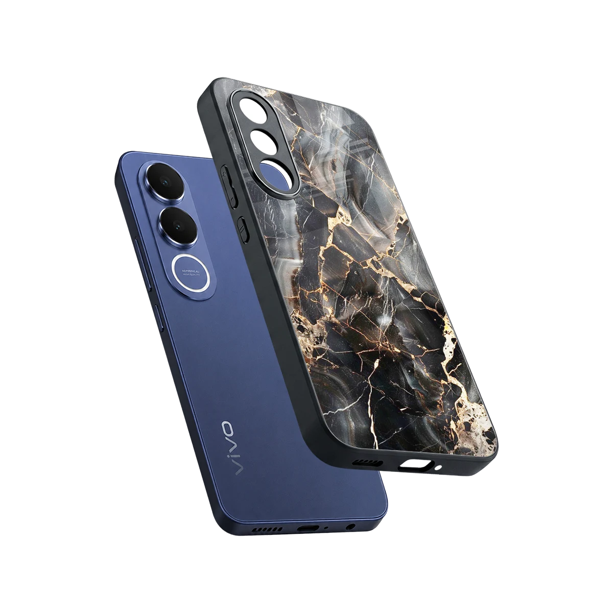 Midnight Veins sleek vivo v70 fe cover with tempered glass back and TPU edges