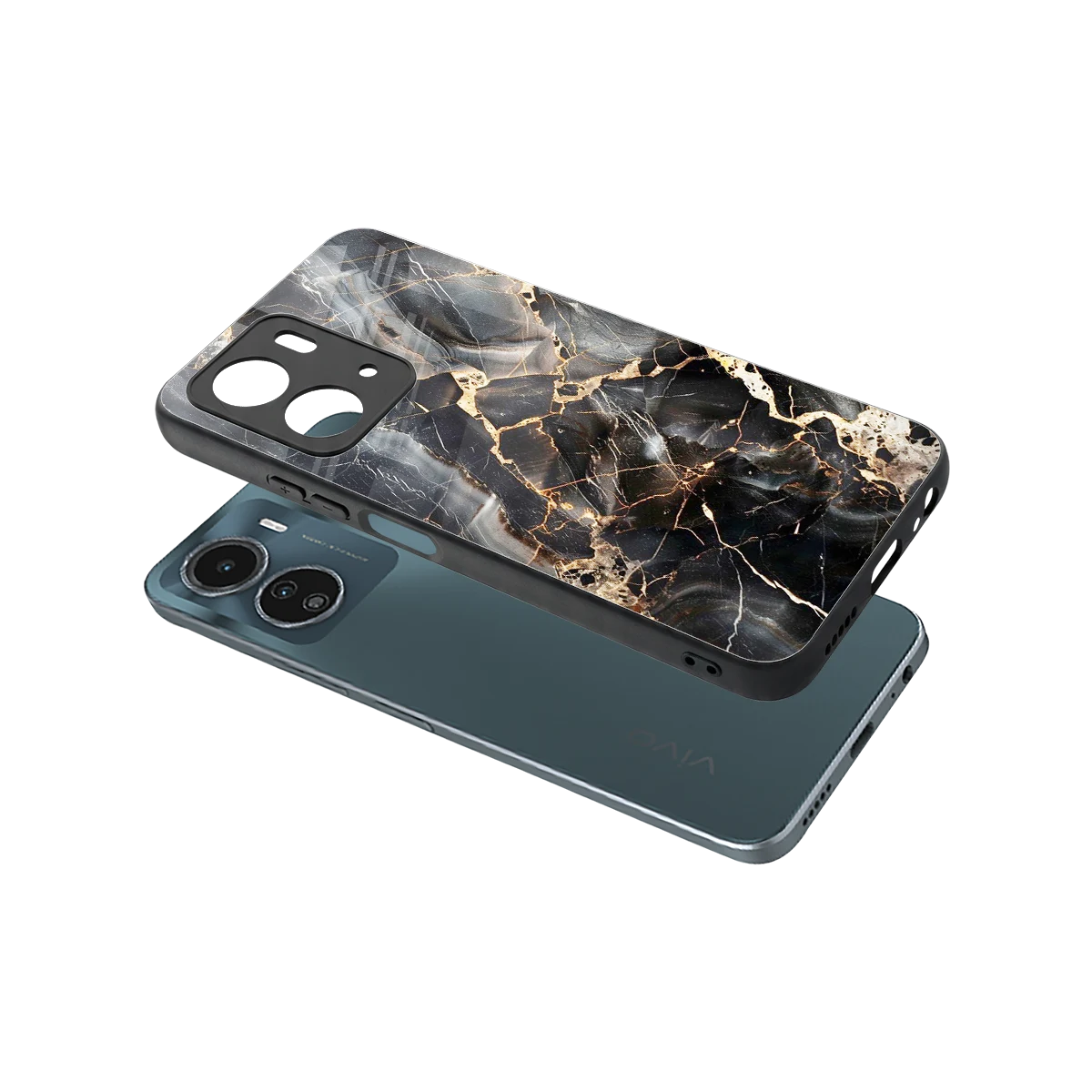 Midnight Veins sleek vivo y16 cover with tempered glass back and TPU edges