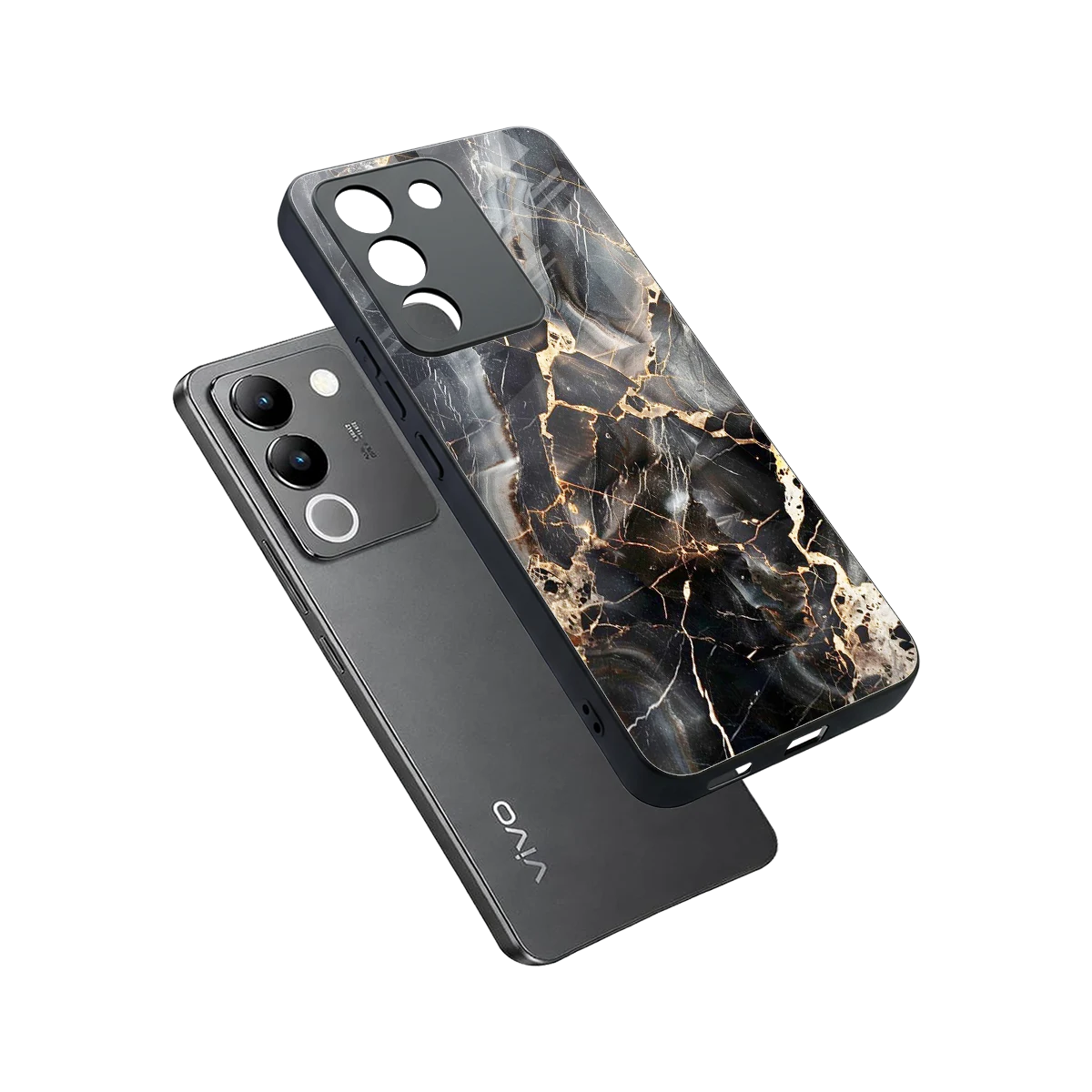 Midnight Veins sleek vivo y200 5g cover with tempered glass back and TPU edges