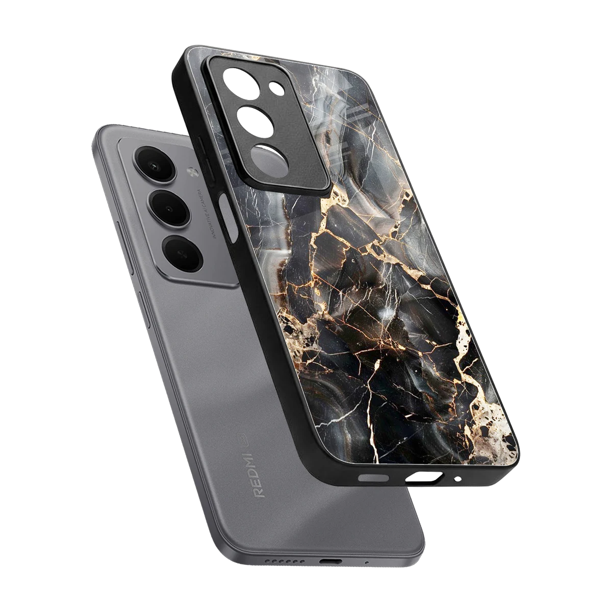 Midnight Veins sleek redmi 15 5g cover with tempered glass back and TPU edges