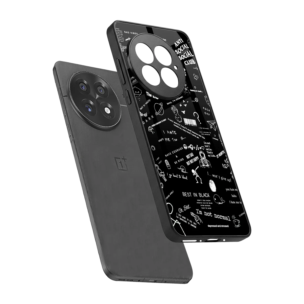 Minimalistic Black Aesthetic Collage sleek oneplus 13 cover with tempered glass back and TPU edges