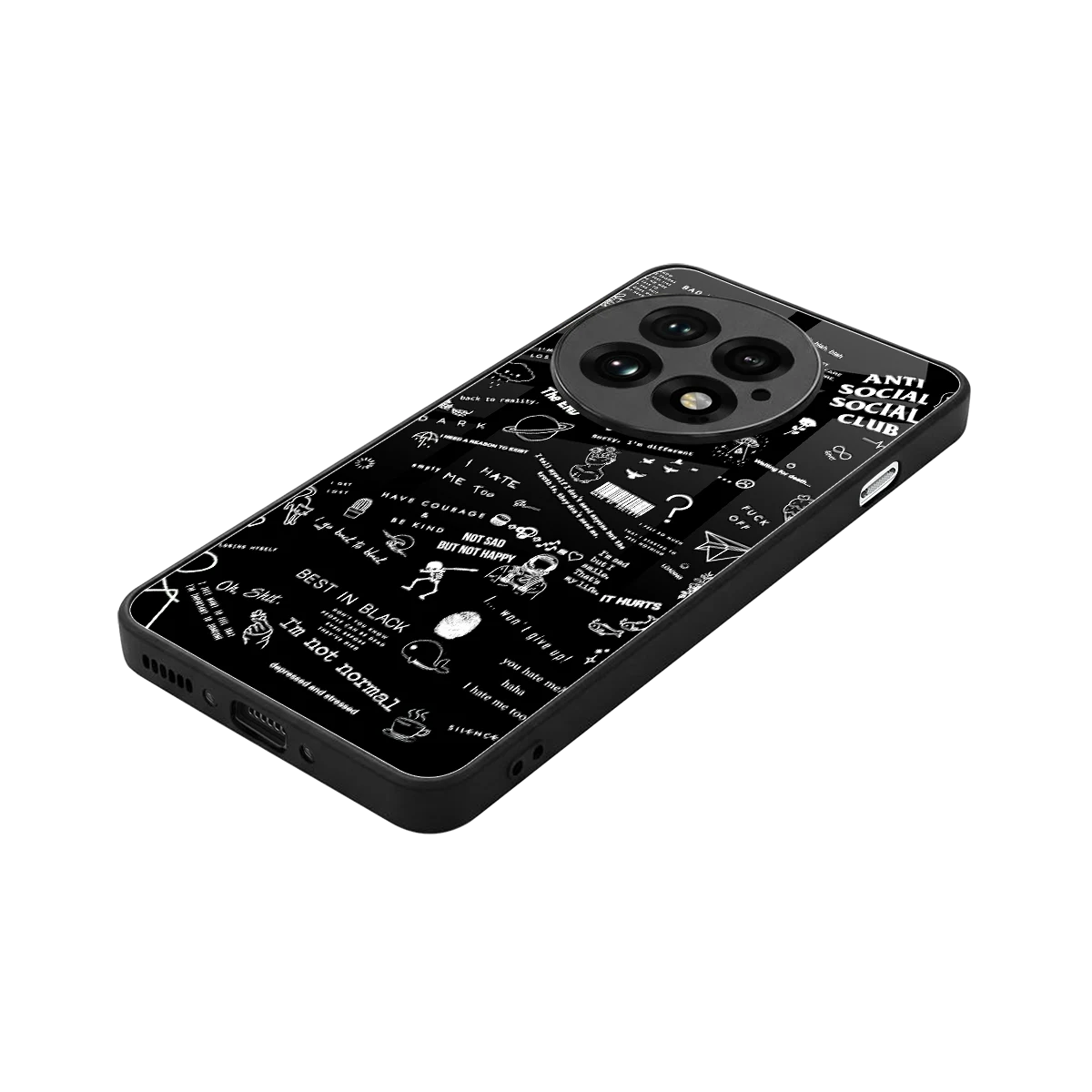 Minimalistic Black Aesthetic Collage stylish phone case for oneplus 13 | glossy glass and slim fit