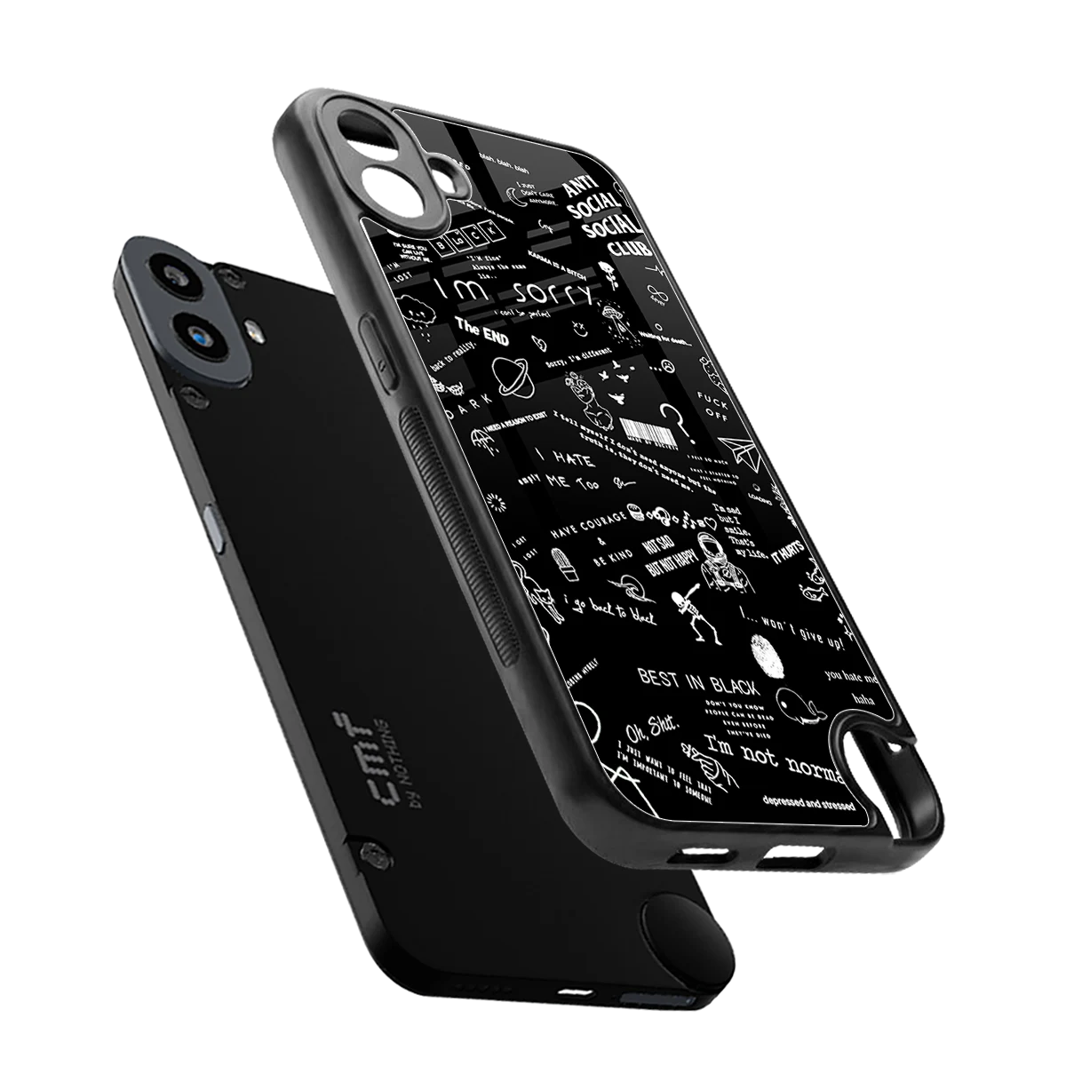 Minimalistic Black Aesthetic Collage sleek cmf nothing phone 1 cover with tempered glass back and TPU edges