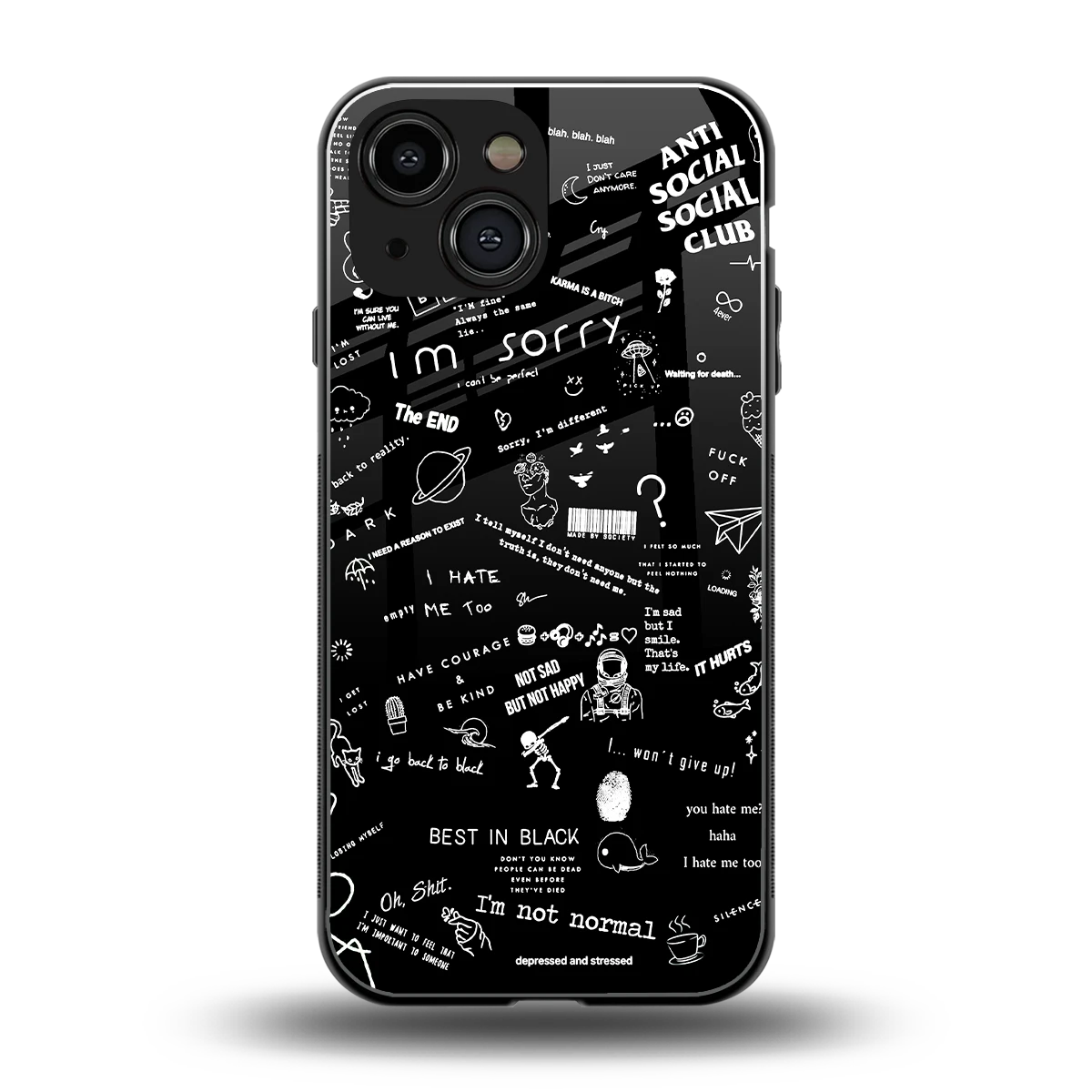 Minimalistic Black Aesthetic Collage back phone cover | glass case for iphone 13 mini