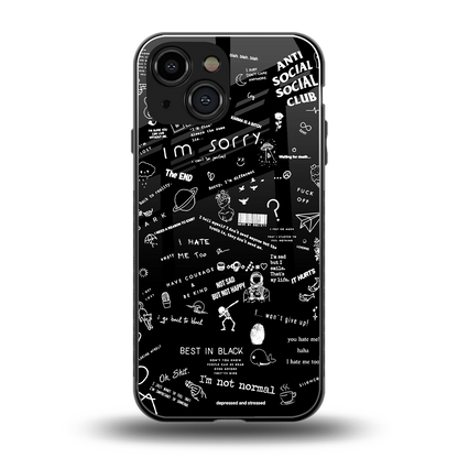 Minimalistic Black Aesthetic Collage back phone cover | glass case for iphone 13 mini