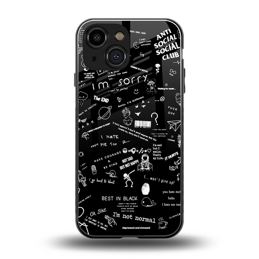 Minimalistic Black Aesthetic Collage back phone cover | glass case for iphone 12 mini