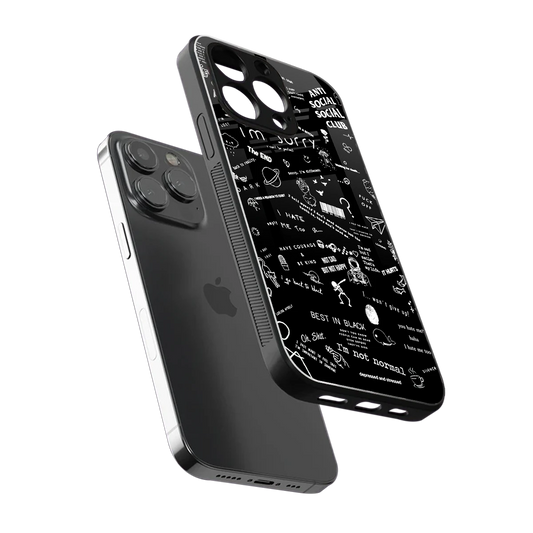 Minimalistic Black Aesthetic Collage sleek iphone 13 pro cover with tempered glass back and TPU edges