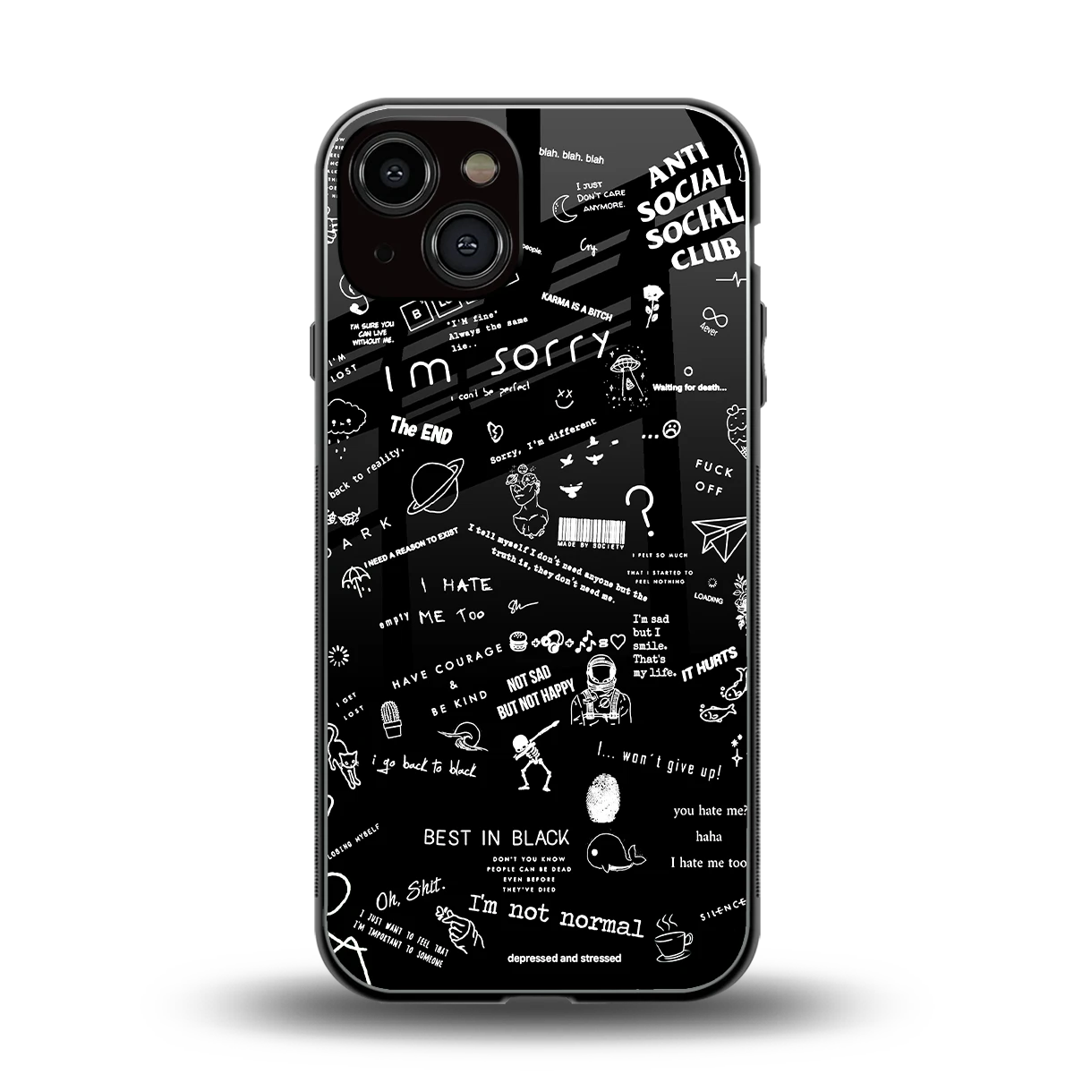 Minimalistic Black Aesthetic Collage back phone cover | glass case for iphone 13