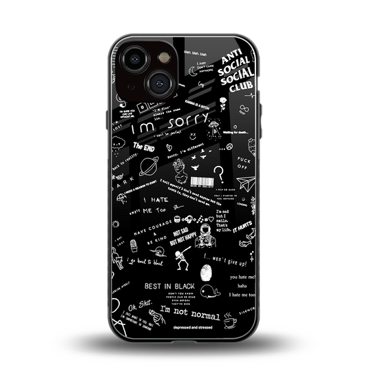 Minimalistic Black Aesthetic Collage back phone cover | glass case for iphone 14