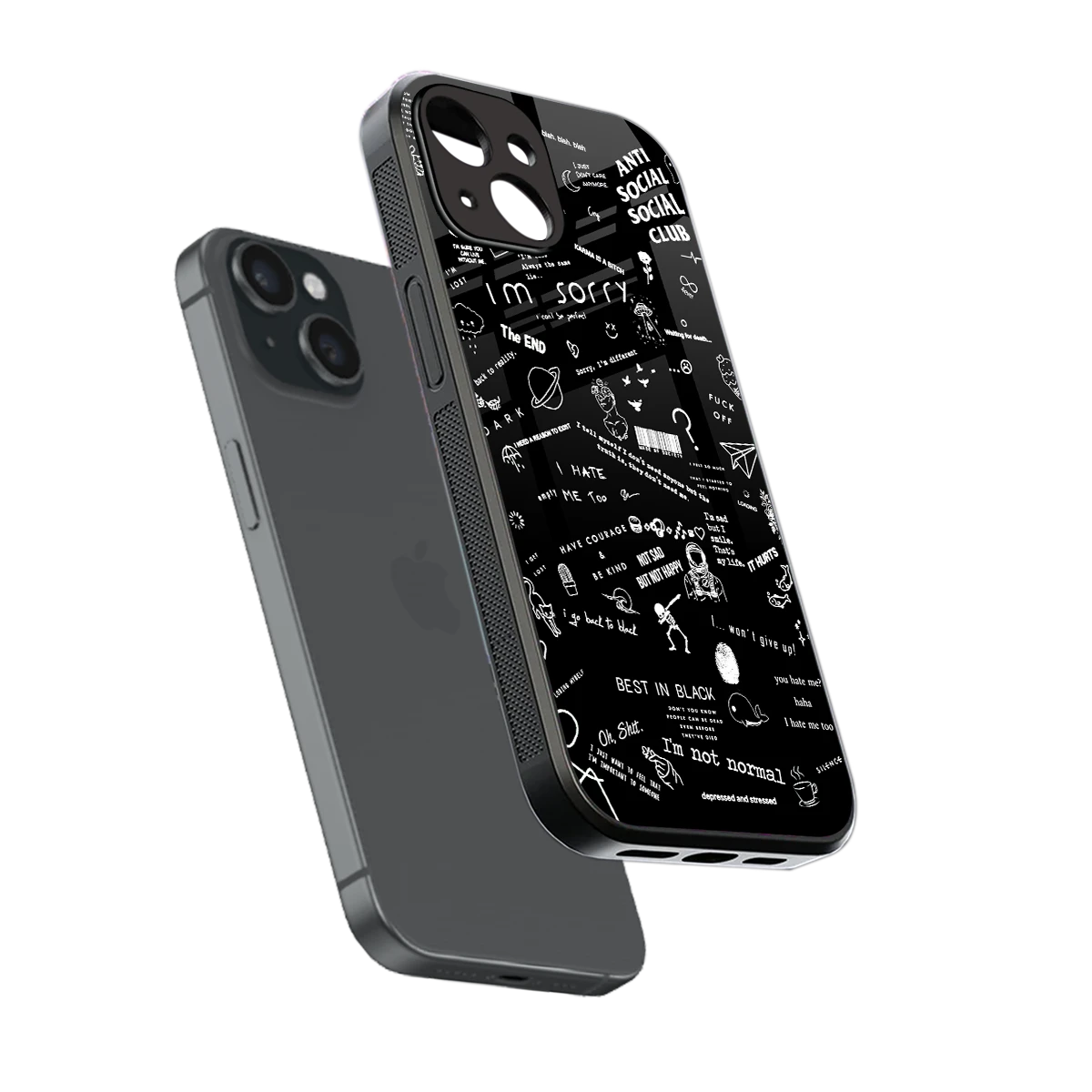 Minimalistic Black Aesthetic Collage sleek iphone 13 cover with tempered glass back and TPU edges