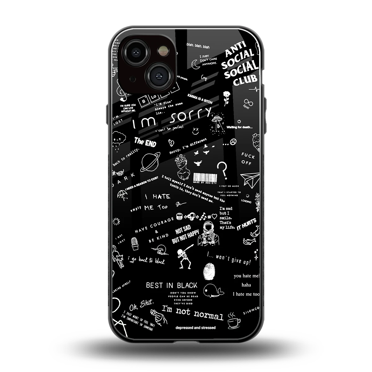 Minimalistic Black Aesthetic Collage back phone cover | glass case for iphone 14 plus