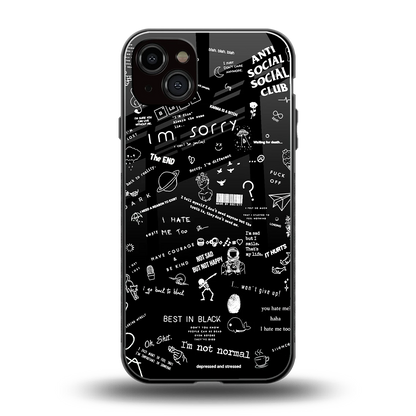 Minimalistic Black Aesthetic Collage back phone cover | glass case for iphone 14 plus
